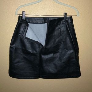 Large embroidered rose faux leather skirt